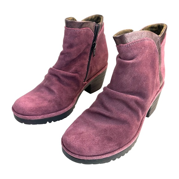 Fly London Suede Wego Scrunch Ankle Boot Leather Size:8 Color:PurpleBurgundy NWT - Picture 3 of 10